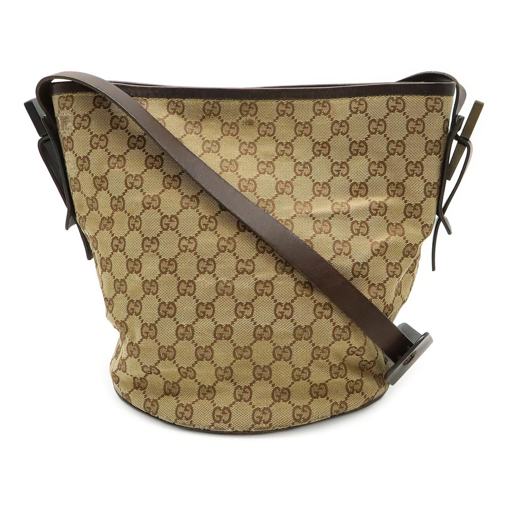 Gucci GG Canvas Shoulder Bag Hobo Bucket Leather Black